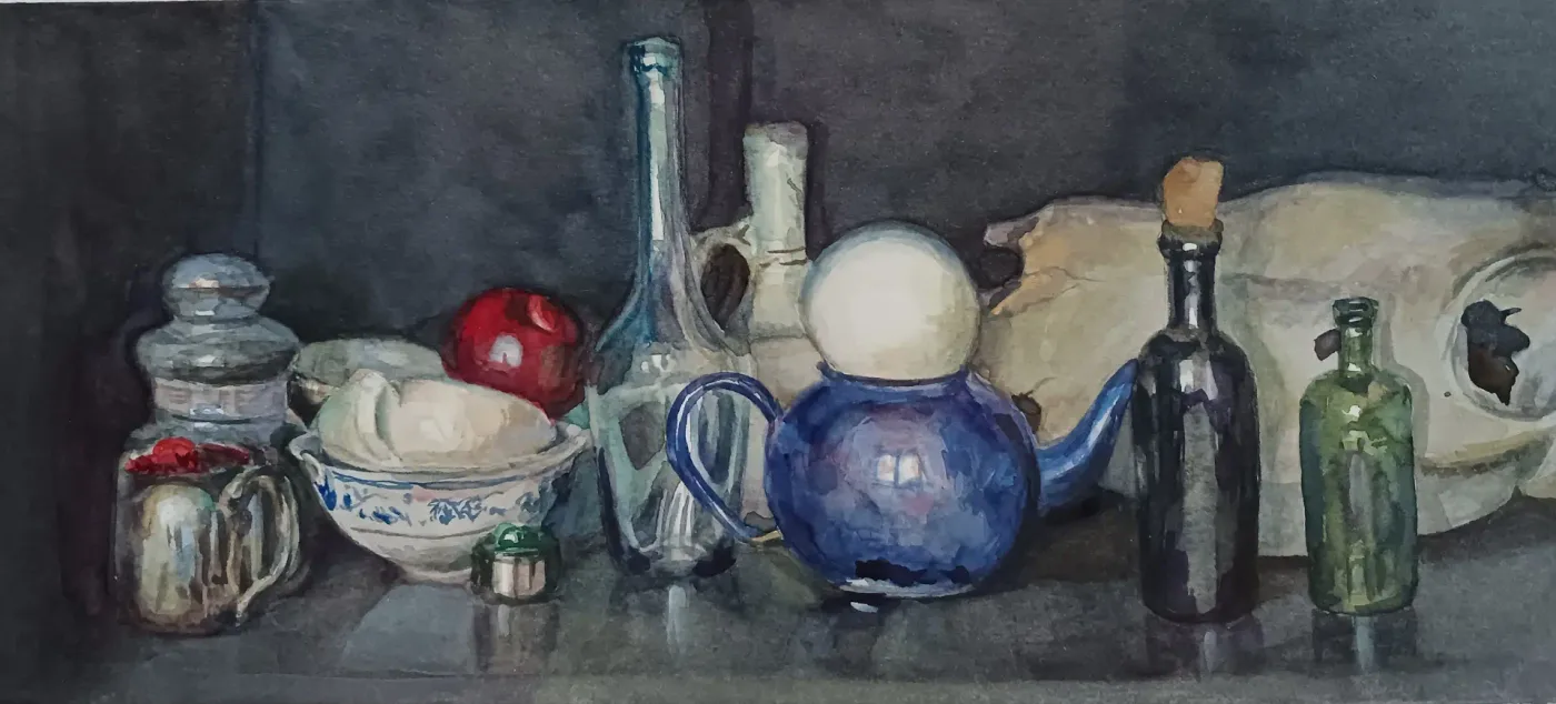 A mystery on the table, watercolour by Elena Chudinova