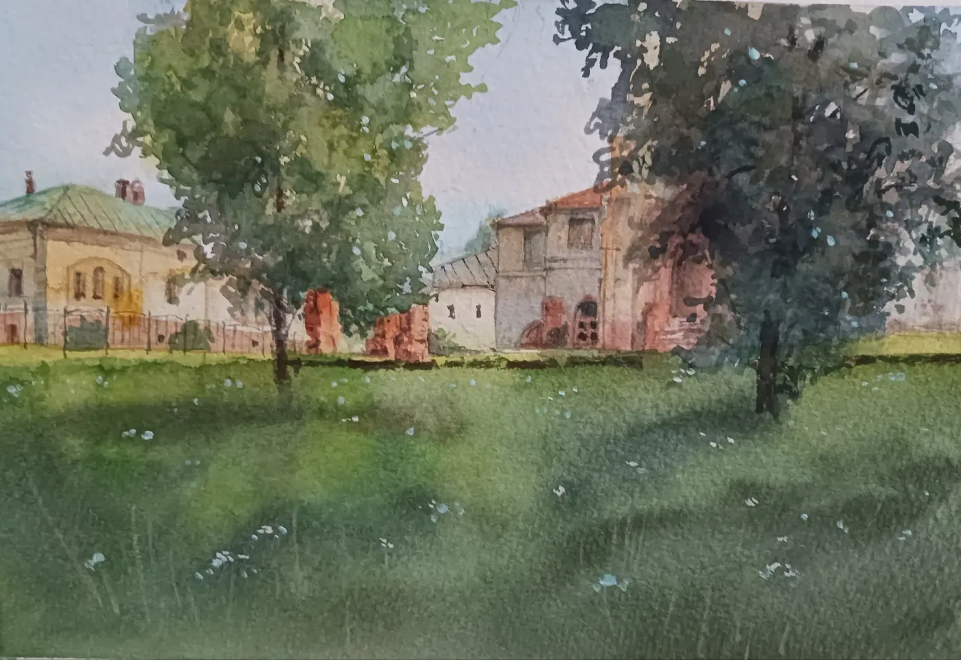 The shade of the greenery, watercolour by Elena Chudinova