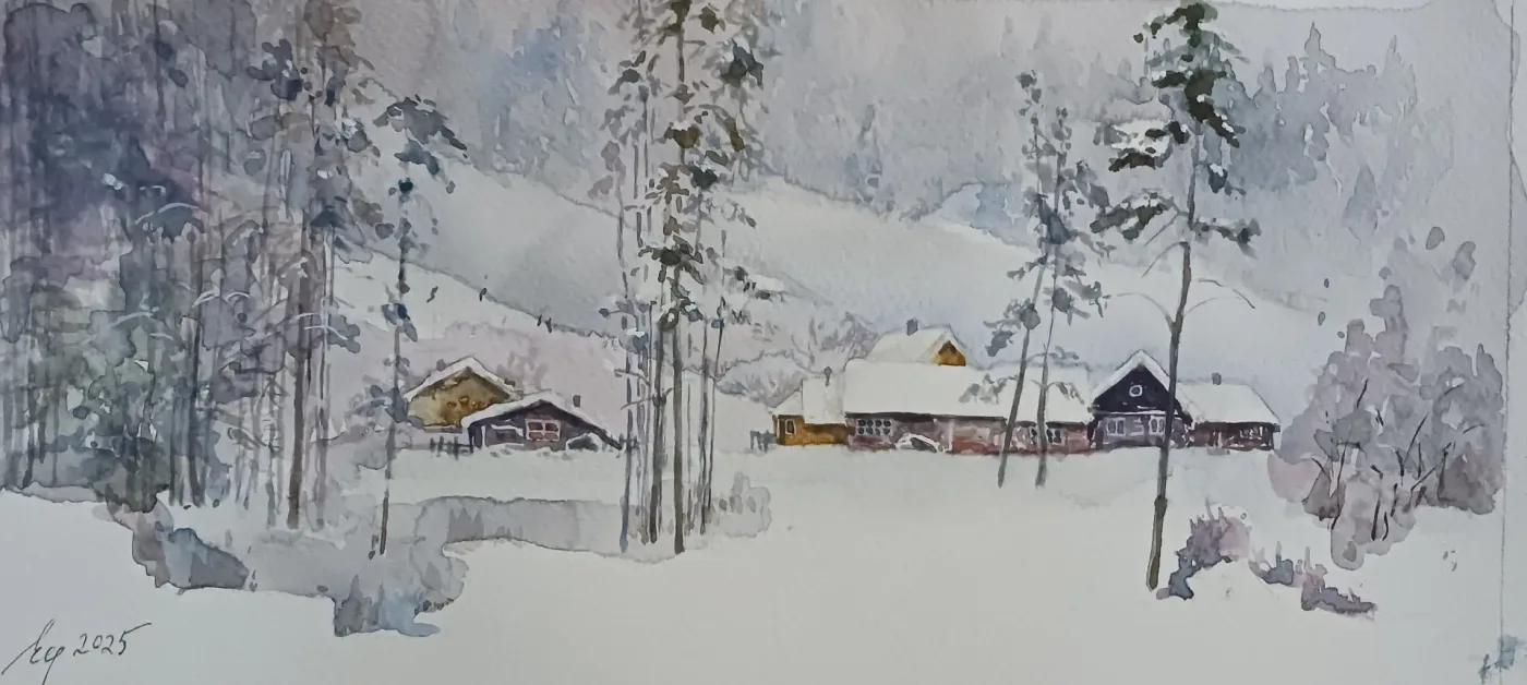 Endless snow, watercolour by Elena Chudinova