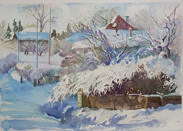 A Winter Kiss, watercolour by Elena Chudinova