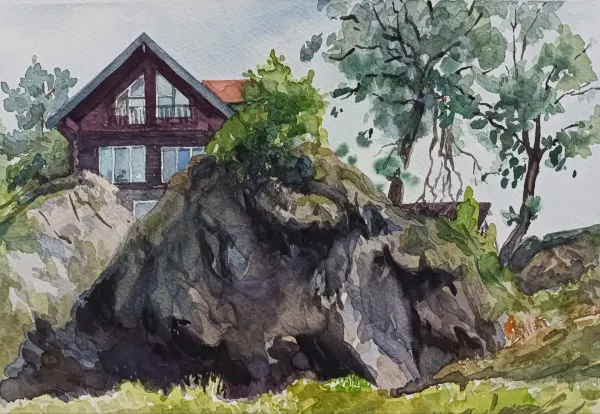 On the cliff, watercolour by Elena Chudinova